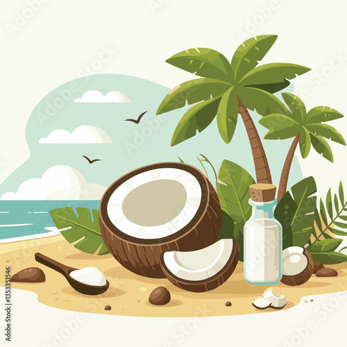 coconut, exotic, tropical, palm, isolated, food, background, fresh, leaf, cut, half, brown, coco, nature, nut, healthy, natural, fruit, white, ingredient, diet, piece, milk, shell, break, green, organ