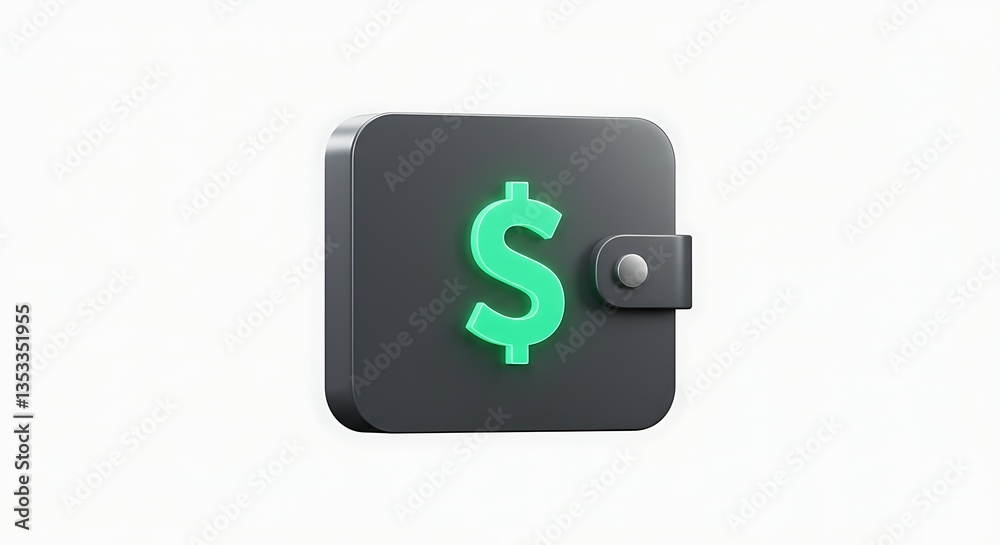 3D Wallet with Glowing Dollar Sign Representing Financial Concepts, Economy 3D Wallet with Glowing Dollar Sign Representing Financial Concepts, Economy