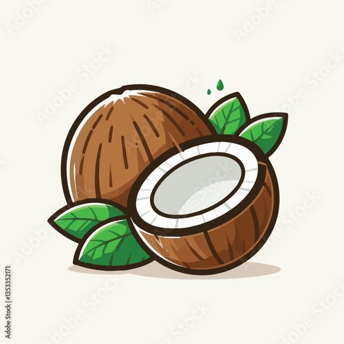 coconut, exotic, tropical, palm, isolated, food, background, fresh, leaf, cut, half, brown, coco, nature, nut, healthy, natural, fruit, white, ingredient, diet, piece, milk, shell, break, green, organ
