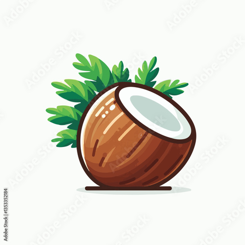 coconut, exotic, tropical, palm, isolated, food, background, fresh, leaf, cut, half, brown, coco, nature, nut, healthy, natural, fruit, white, ingredient, diet, piece, milk, shell, break, green, organ