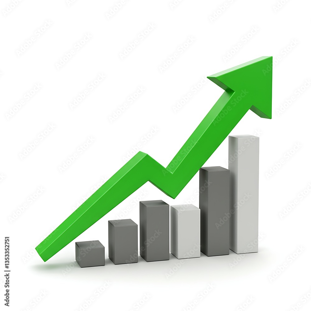 Upward Trend Bar Graph with Green Arrow Indicating Growth or Success, finance design is suitable for this Image Upward Trend Bar Graph with Green Arrow Indicating Growth or Success, finance design is suitable for this Image