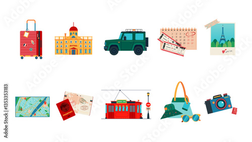 A collection of travel concept vector illustrations