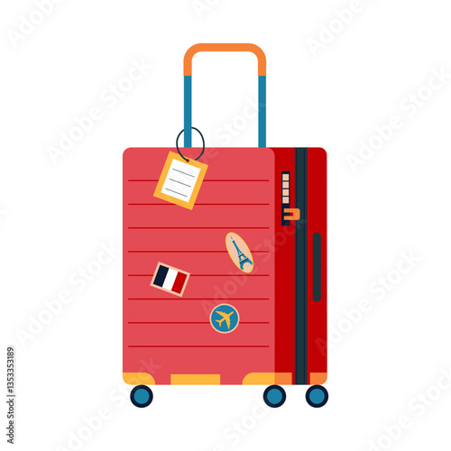 Suitcase with travel stickers. Travel-themed vector illustration elements