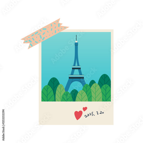 Souvenir photo of the Eiffel Tower. Travel-themed vector illustration elements