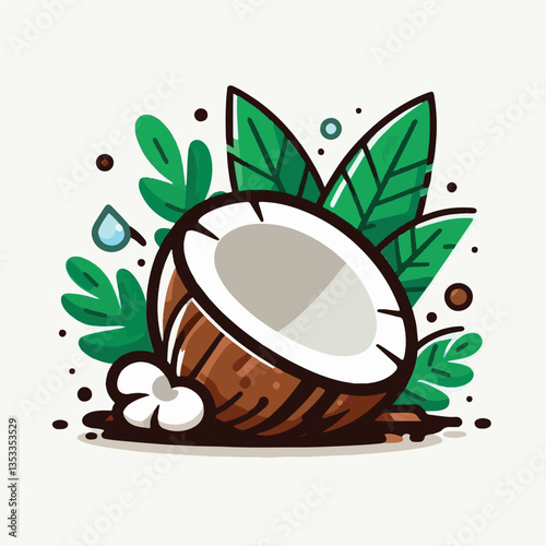 coconut, exotic, tropical, palm, isolated, food, background, fresh, leaf, cut, half, brown, coco, nature, nut, healthy, natural, fruit, white, ingredient, diet, piece, milk, shell, break, green, organ