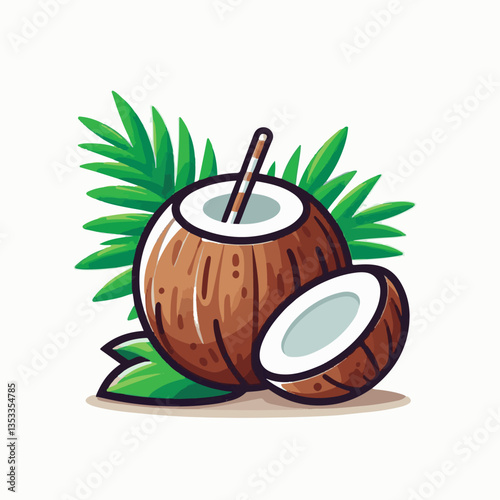 coconut, exotic, tropical, palm, isolated, food, background, fresh, leaf, cut, half, brown, coco, nature, nut, healthy, natural, fruit, white, ingredient, diet, piece, milk, shell, break, green, organ