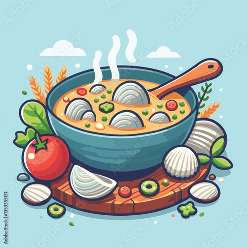 food, delicious, chowder, bowl, soup, clam, seafood, dinner, potato, meal, gourmet, cream, creamy, healthy, lunch, shellfish, fresh, cuisine, parsley, spoon, dish, milk, white, bread, hot, american, b