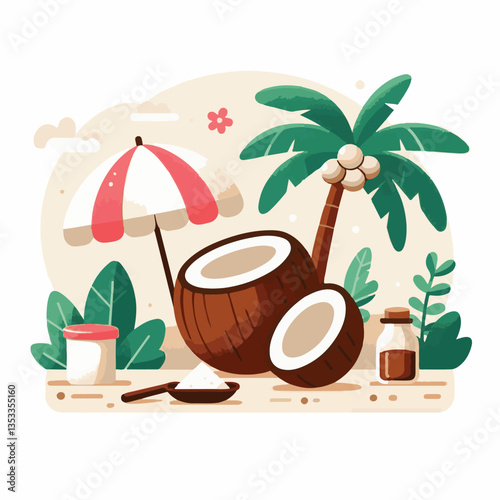 coconut, exotic, tropical, palm, isolated, food, background, fresh, leaf, cut, half, brown, coco, nature, nut, healthy, natural, fruit, white, ingredient, diet, piece, milk, shell, break, green, organ