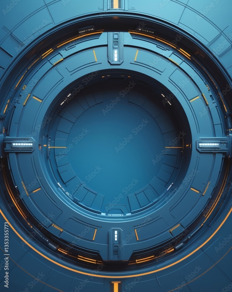 Obraz premium a futuristic circular portal or gateway design. The design is rendered with a metallic texture and a cool color scheme.