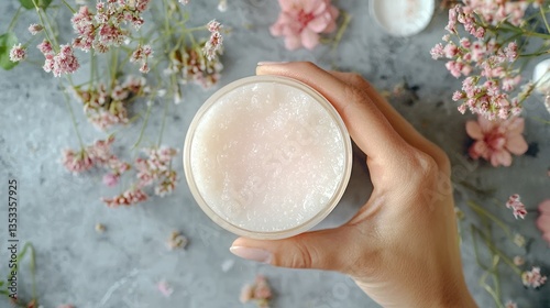 Obraz na płótnie A hand gently massaging rich hand cream into the skin for hydration w salonie