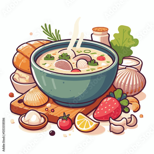 food, delicious, chowder, bowl, soup, clam, seafood, dinner, potato, meal, gourmet, cream, creamy, healthy, lunch, shellfish, fresh, cuisine, parsley, spoon, dish, milk, white, bread, hot, american, b