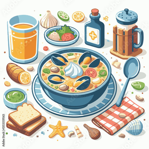food, delicious, chowder, bowl, soup, clam, seafood, dinner, potato, meal, gourmet, cream, creamy, healthy, lunch, shellfish, fresh, cuisine, parsley, spoon, dish, milk, white, bread, hot, american, b