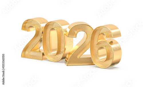 Happy New Year Number 2026 Gold 3D Render