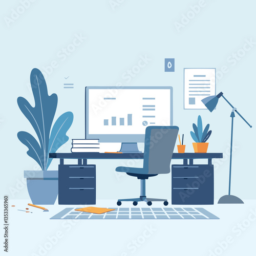 illustration of office space and computer