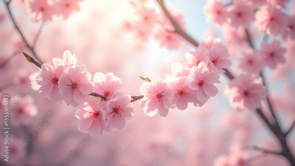 Delicate pink cherry blossoms in soft sunlight Delicate pink cherry blossoms in soft sunlight