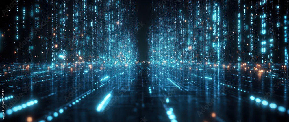 Futuristic Cyberpunk Digital Background with Glowing Neon Lights and Bokeh Effect Futuristic Cyberpunk Digital Background with Glowing Neon Lights and Bokeh Effect