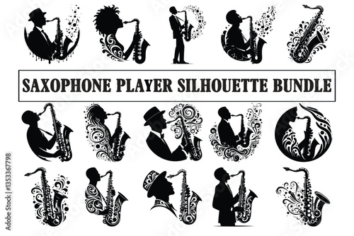 Saxophone Player Silhouette Bundle | Jazz Musician Clipart & Musical Instrument Art