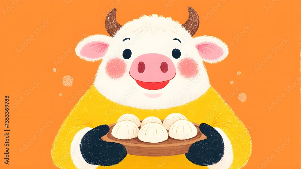 Fototapeta premium Cartoon beef steamed bun food