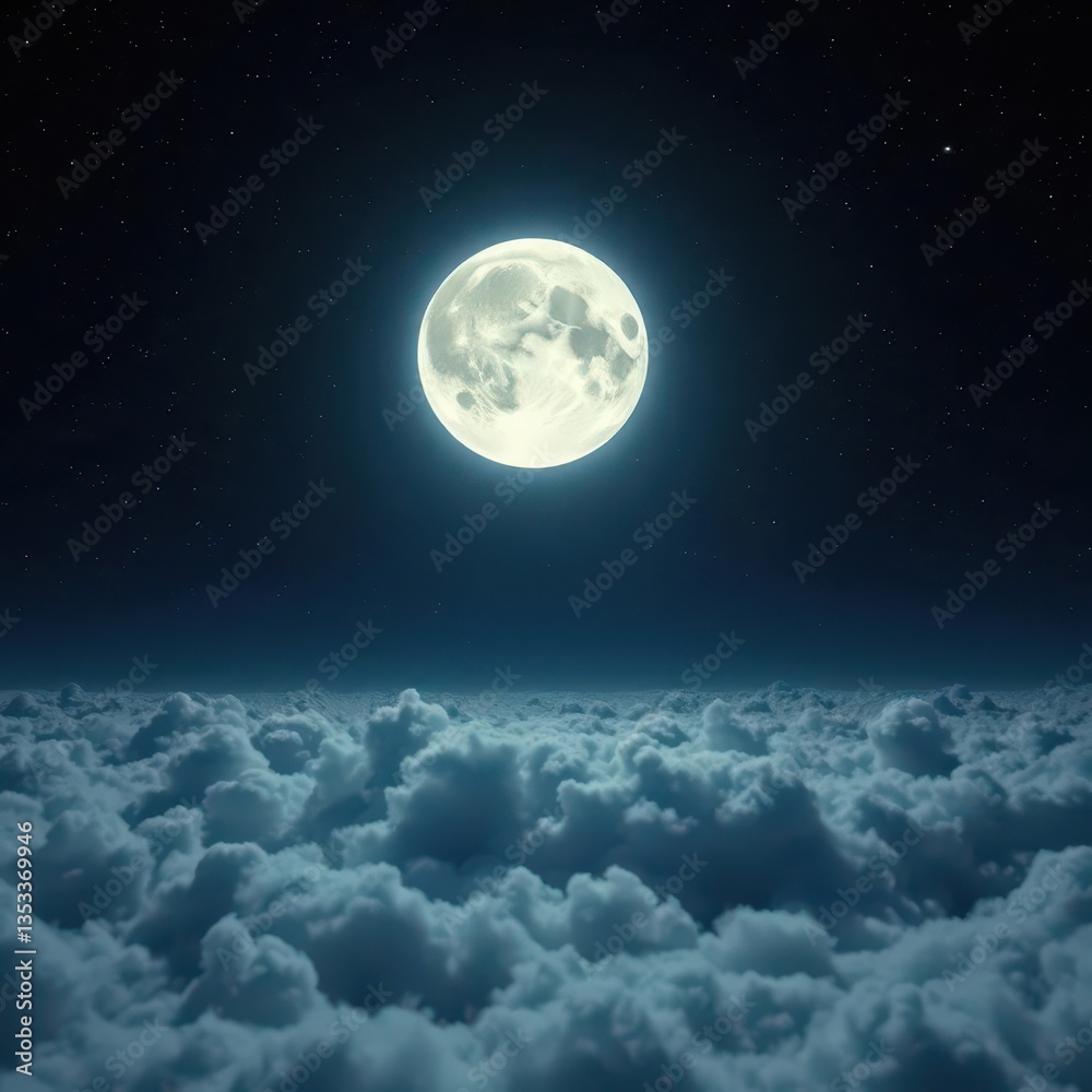 Serene moon bathed in starlight, luminous cloudscape below, romantic night, beauty, atmospheric Serene moon bathed in starlight, luminous cloudscape below, romantic night, beauty, atmospheric