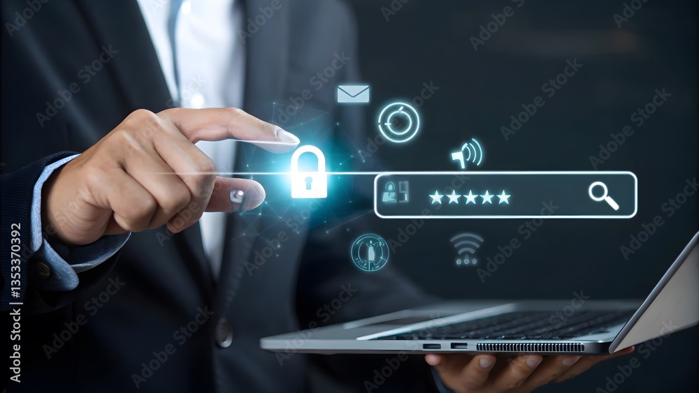 custom made wallpaper toronto digitalA businessman's hand holding a futuristic glowing AI symbol, showcasing the impact of AI on modern industries