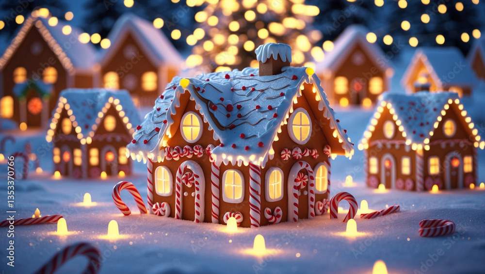 Fototapeta premium 3D Render of a Gingerbread House in a Festive Holiday Village