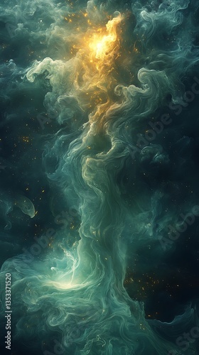 Abstract Green Waves with Sparkling Golden Lights in Motion High Resolution Image