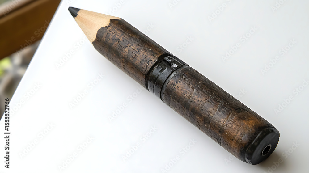 Obraz premium A pencil is carved out of wood and has a black tip. AI Generated