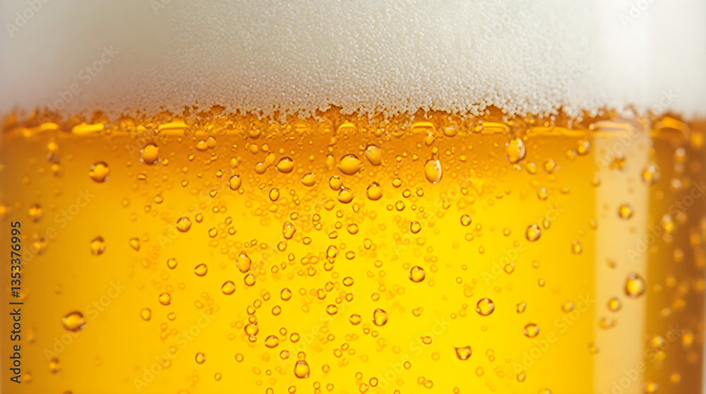 Close-Up of Chilled Beer with Bubbles and Foam – Refreshing Golden Drink Close-Up of Chilled Beer with Bubbles and Foam – Refreshing Golden Drink