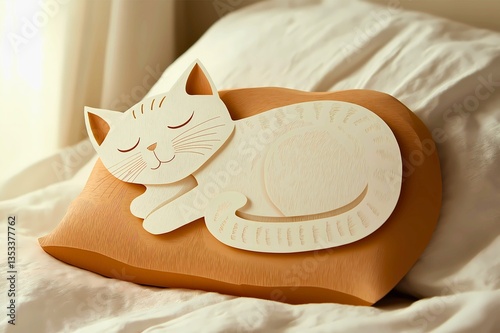 Sleeping cat paper art illustration cute kitten feline pet animal design