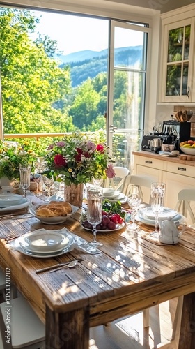 Rustic Kitchen Table Setting Scenic View