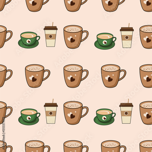 Coffee, tea seamless pattern. Coffee, tea illustration. Coffee, tea background. Perfect for fabric, textile, wallpaper, decor, illustration, print, packaging of products