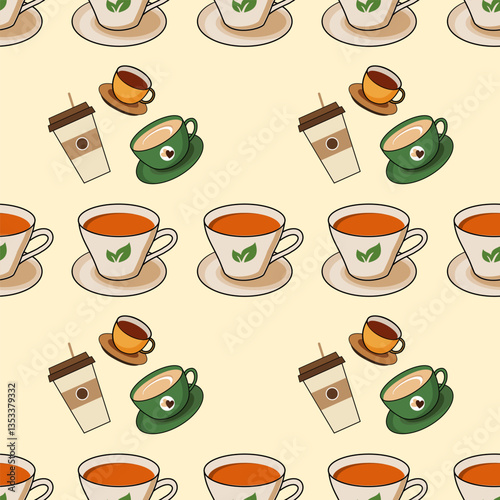 Coffee, tea seamless pattern. Coffee, tea illustration. Coffee, tea background. Perfect for fabric, textile, wallpaper, decor, illustration, print, packaging of products