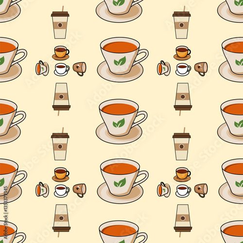 Coffee, tea seamless pattern. Coffee, tea illustration. Coffee, tea background. Perfect for fabric, textile, wallpaper, decor, illustration, print, packaging of products
