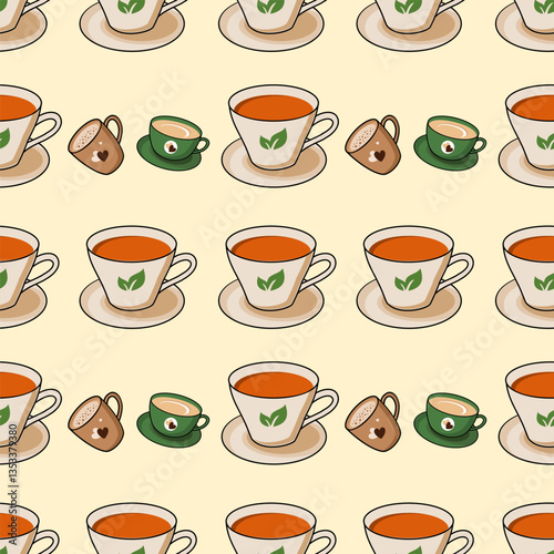 Coffee, tea seamless pattern. Coffee, tea illustration. Coffee, tea background. Perfect for fabric, textile, wallpaper, decor, illustration, print, packaging of products