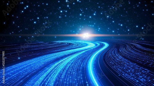 Abstract blue digital data stream futuristic background technology network connection design