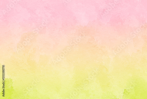ピンクと黄緑のグラデーションの水彩背景　テクスチャ素材　春