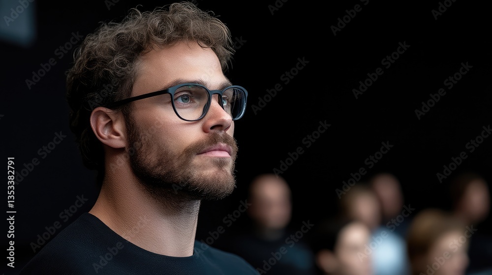 Obraz premium Close-up of a man with glasses, looking thoughtfully