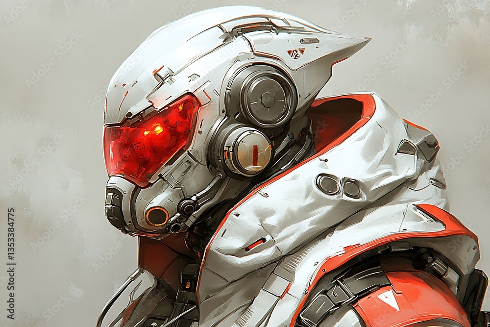 Fototapeta premium Futuristic soldier in advanced protective armor with glowing eyes