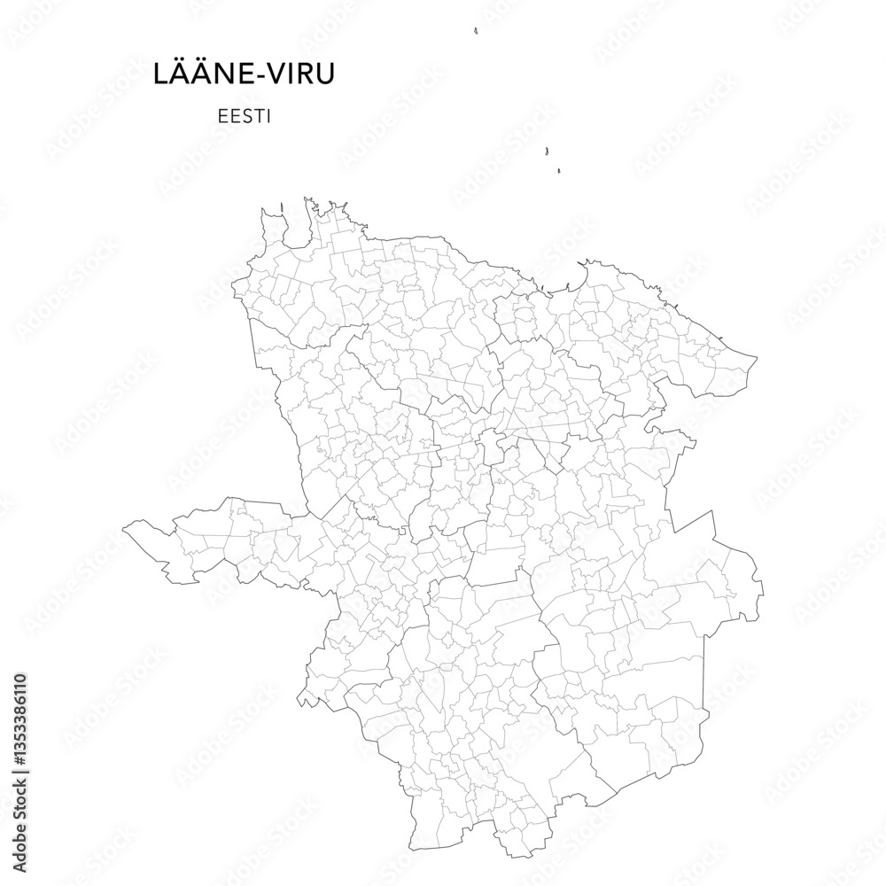 Fototapeta premium Geopolitical Vector Map of Lääne-Viru County (Estonia) with Municipalities (Omavalitsused), and Settlements (Asulad) Administrative Subdivisions as of 2025 - Estonia