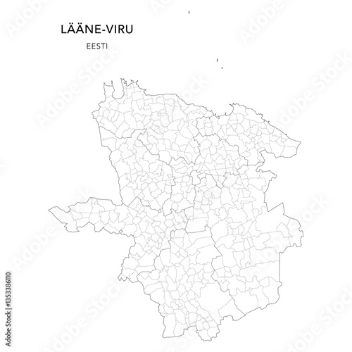 Geopolitical Vector Map of Lääne-Viru County (Estonia) with Municipalities (Omavalitsused), and Settlements (Asulad) Administrative Subdivisions as of 2025 - Estonia