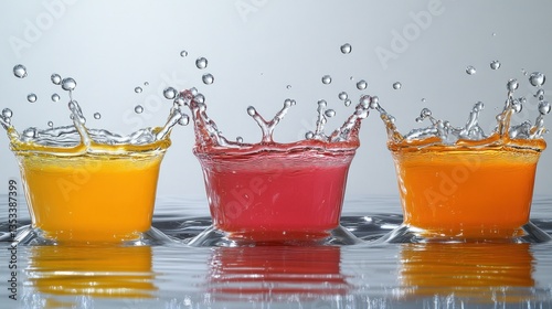 Obraz na płótnie Colorful drinks splashing in shot glasses w salonie