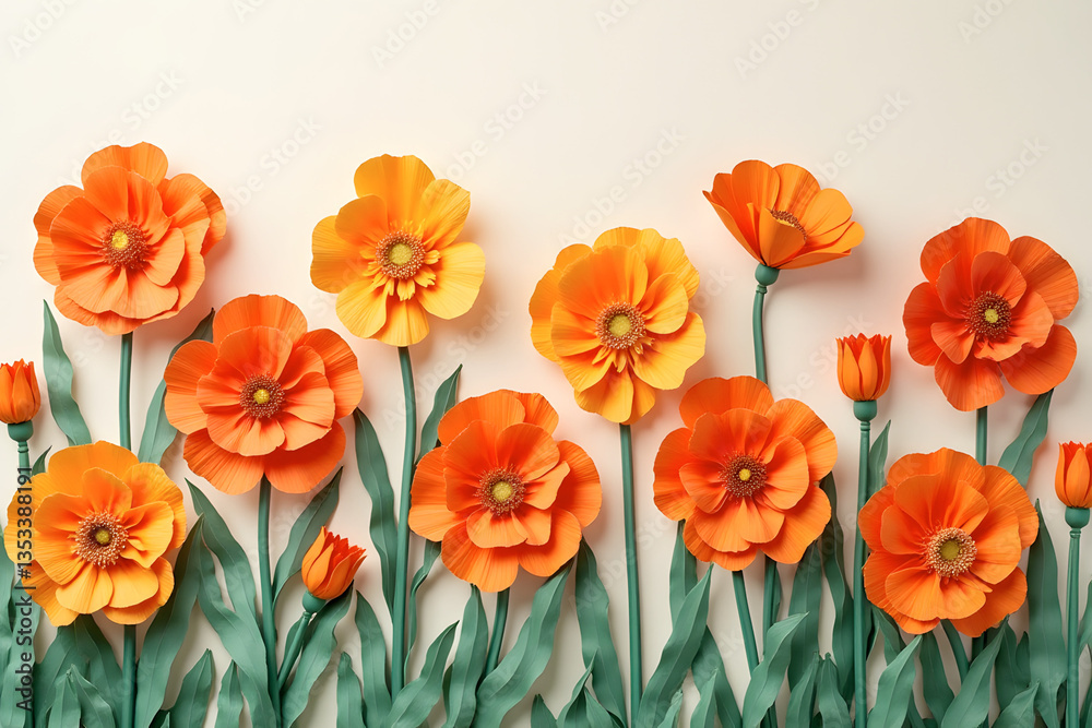 Vibrant paper marigolds in orange and yellow arranged beautifully for floral decoration concept
Vibrant paper marigolds in orange and yellow arranged beautifully for floral decoration concept