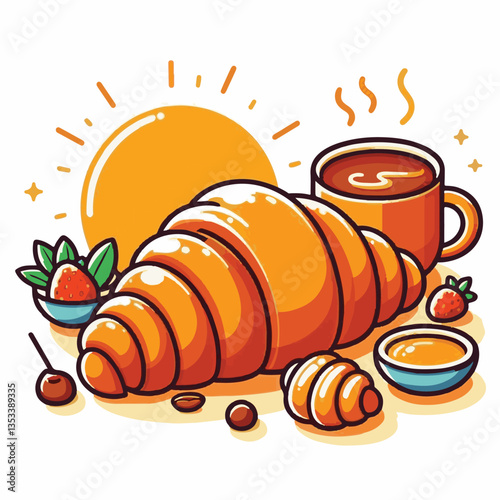 croissant, food, dessert, bakery, breakfast, delicious, cafe, snack, pastry, french, bread, sweet, meal, fresh, tasty, isolated, bake, background, cuisine, vector, eat, morning, crust, illustration, d