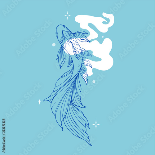 Koi fish with water and cherry flower Artwork vector white background