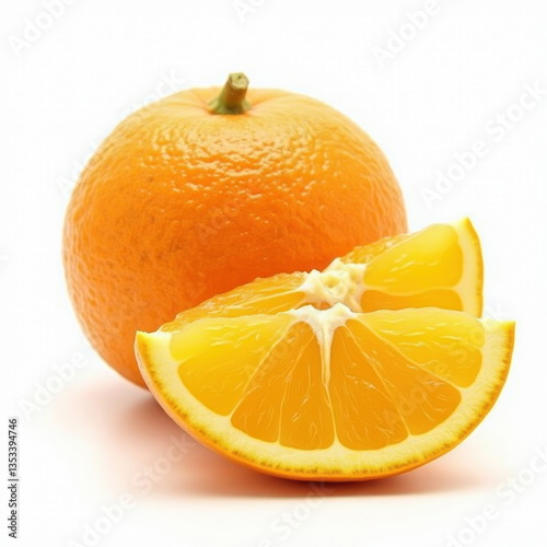 Wallpaper Mural Fresh Whole Orange and Juicy Slices on a White Background. Generative AI. Torontodigital.ca