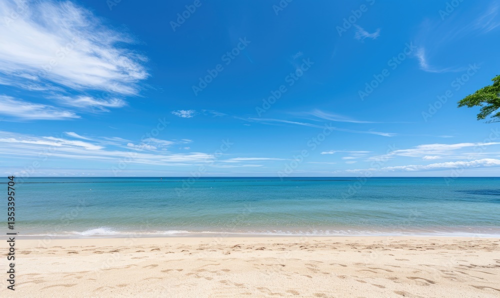 A beautiful serene beach scene with blue sky and ocean A beautiful serene beach scene with blue sky and ocean
