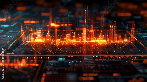 Blueprint style visualization of thriving free market where glowing geometric supply and demand forces drive competition