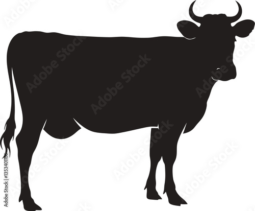 "Cow Silhouette Vector – Farm Animal Illustration in Black and White"