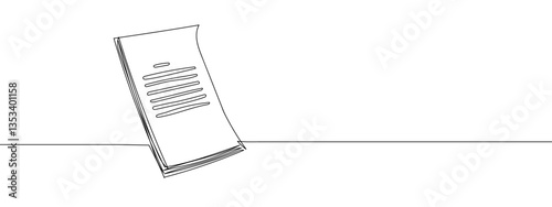 Single line continuous document line art vector illustration with transparent background editable stroke.