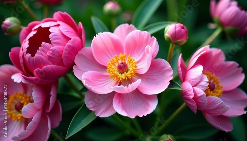 Beautiful botanical peony blooms in various hues, flowers, botanical, ai generated
